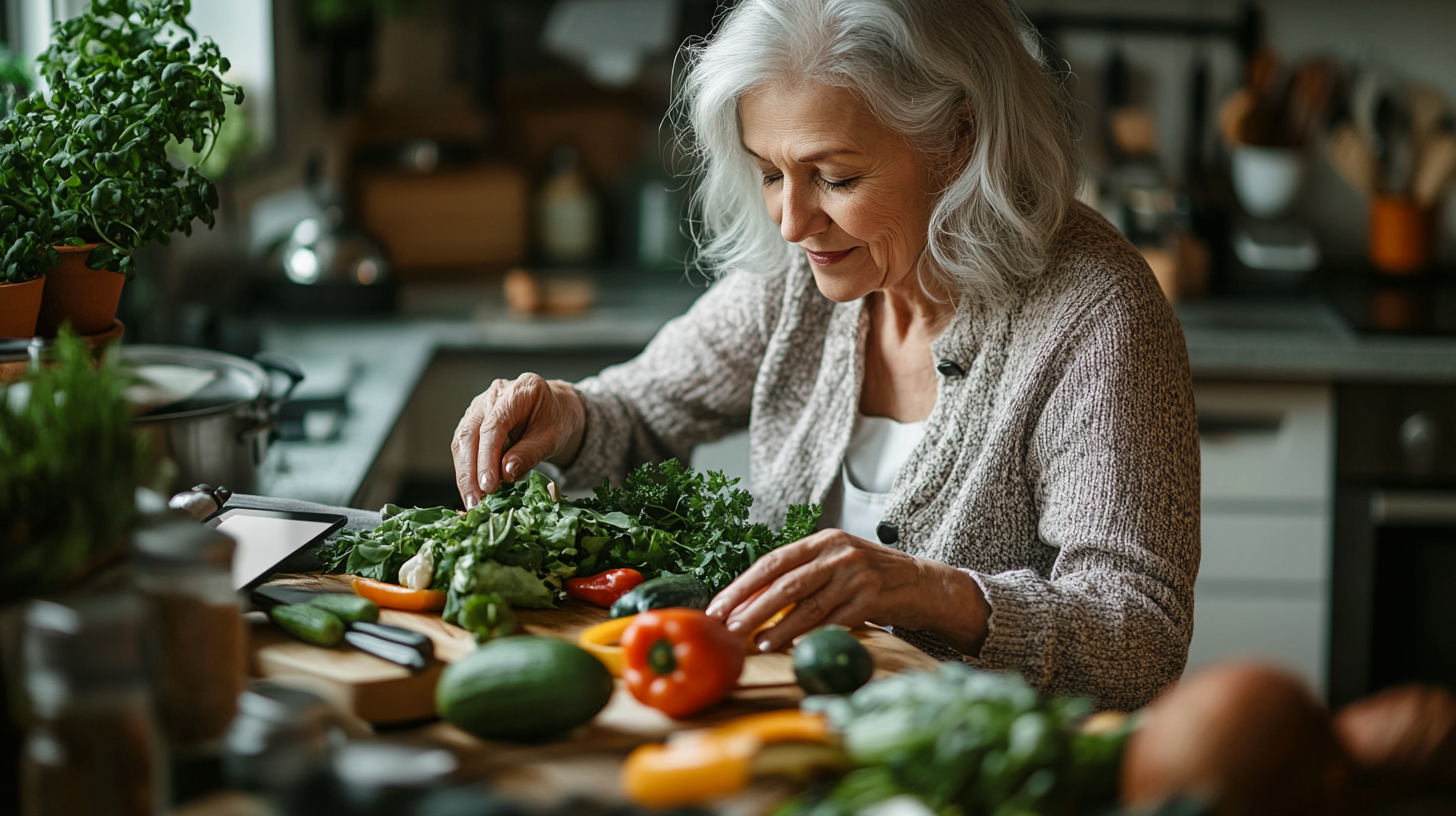 Възрастна двойка готви здравословна храна
